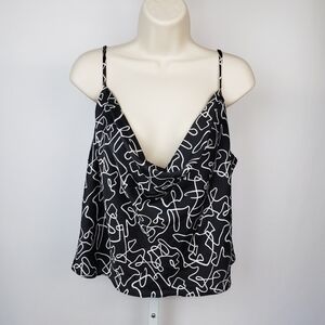 $5 Sale OLM satin scoop black white tank top sleeveless blouse size XL